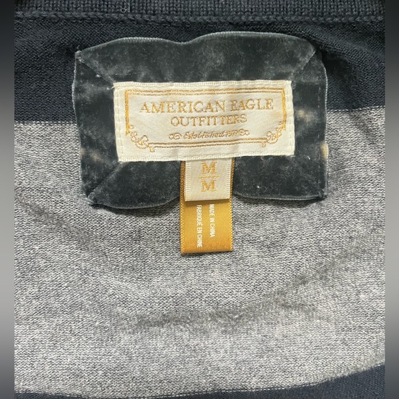 Women’s medium American Eagle gray and navy blue striped long sweater - Picture 4 of 4